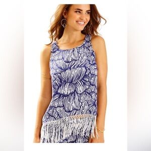 Lilly Pulitzer Sonya Blue and White Top with Fringe size 2